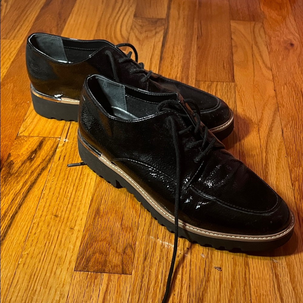 Franco Sarto Black Patent Leather Oxfords